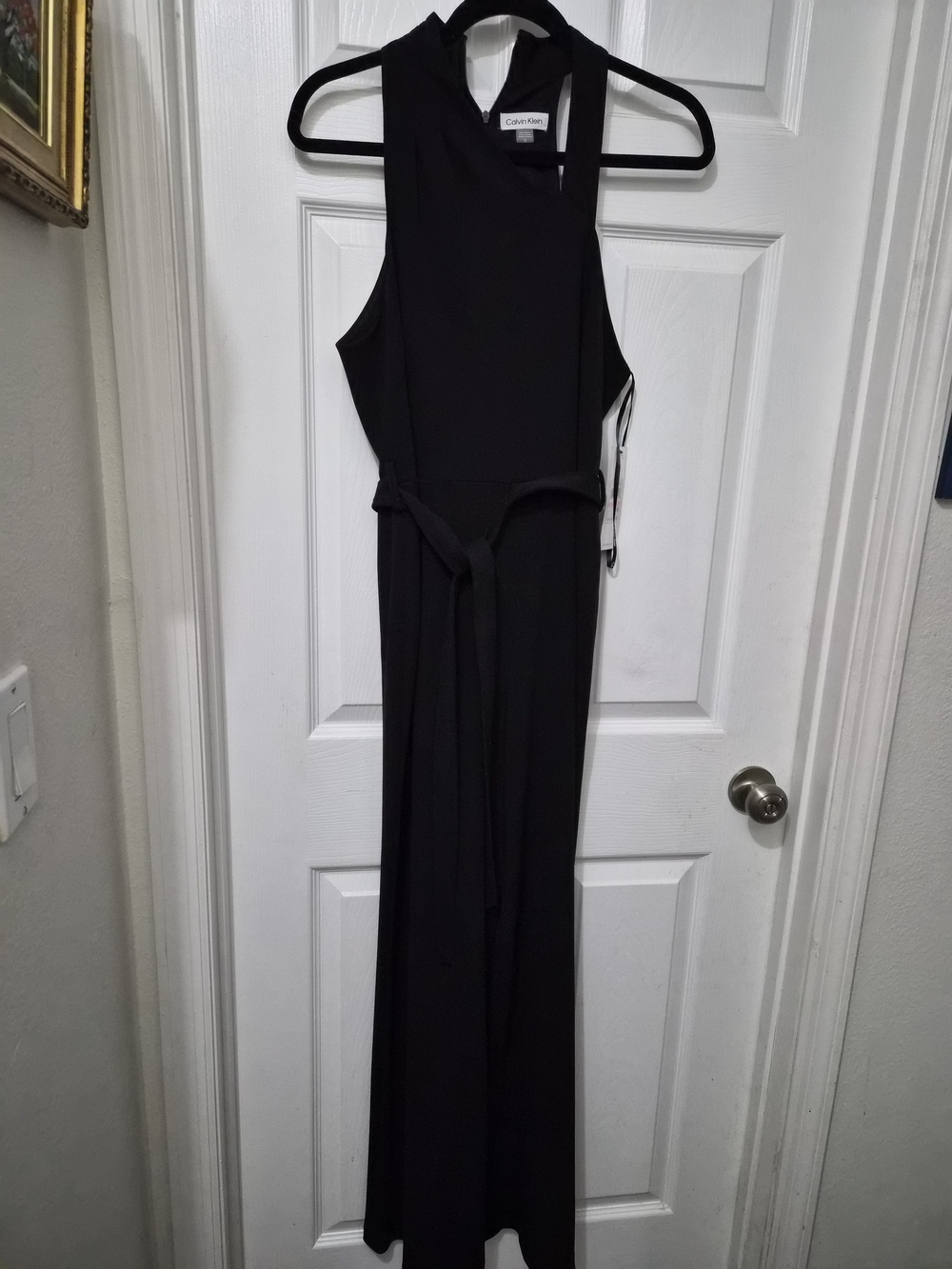 Calvin Klein Black Sleeveless Tie-Waist Wide-Leg Jumpsuit